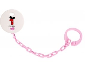 Attache-tétineDisney Mickey Numéro 1 avec prénom couleur Rose clair