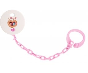 Attache-tétineAnimaux rigolos hiboux Love couleur Rose clair