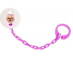 Attache-tétineAnimaux rigolos hiboux Love couleur Rose fuschia