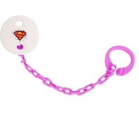 Attache-tétineLogo Superman casse le mur couleur Rose fuschia