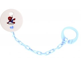 Attache-tétineSpiderman kids design-1 avec prénom couleur Bleu ciel