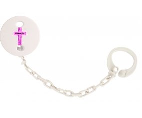 Attache-tétineCroix christ rose avec prénom couleur Blanc