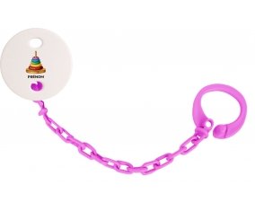 Attache-tétineJouet toys à empiler avec prénom couleur Rose fuschia