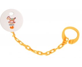 Attache-tétineJouet toys Cheval à bascule en bois avec prénom couleur Orange