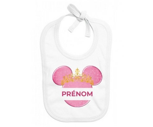 Bavoir Bebe Personnalise Disney Minnie Rose Courone Dore Avec Prenom En Coton