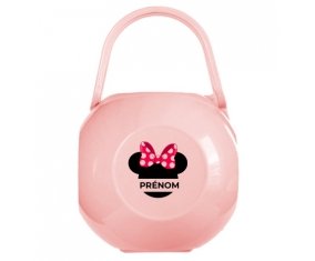 Boîte à tétine Disney Minnie Nœud rose pois blancs avec prénom