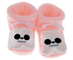 Chausson bébé Disney Mickey Nœud papillon avec prénom de couleur Rose