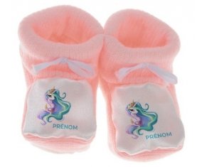 Chausson bébé My Little Pony Princesse Célestia design-2 avec prénom de couleur Rose