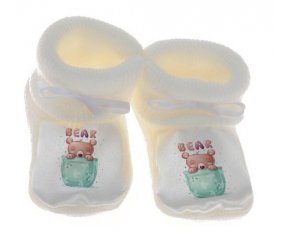 Chausson bébé Animaux rigolos Bear de couleur Blanc