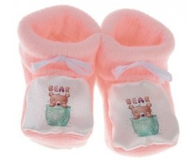 Chausson bébé Animaux rigolos Bear de couleur Rose