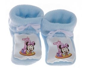 Chausson bébé Disney Minnie Numéro 1 anniversaire de couleur Bleu