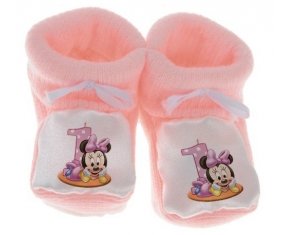 Chausson bébé Disney Minnie Numéro 1 anniversaire de couleur Rose