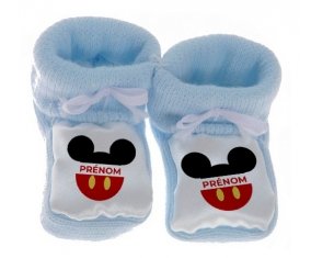 Chausson bébé Disney Mickey short rouge avec prénom de couleur Bleu