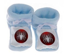 Chausson bébé Spiderman bouton araigné de couleur Bleu