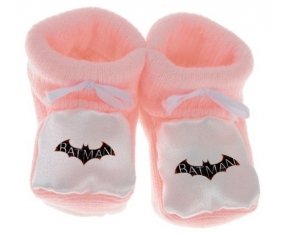 Chausson bébé Batman logo design-2 de couleur Rose