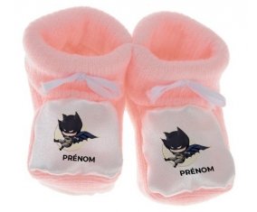 Chausson bébé Batman kids logo design-1 avec prénom de couleur Rose