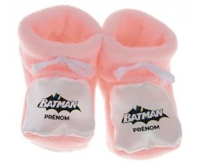 Chausson bébé Batman logo design-2 avec prénom de couleur Rose