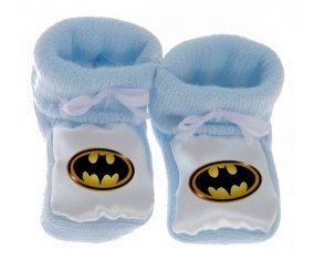 Chausson bébé Batman logo noir et jaune de couleur Bleu