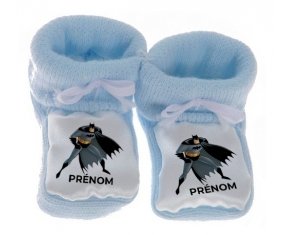 Chausson bébé Batman avec prénom de couleur Bleu