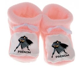 Chausson bébé Batman avec prénom de couleur Rose