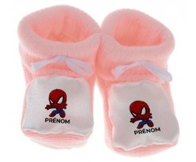 Chausson bébé Spiderman kids design-2 avec prénom de couleur Rose