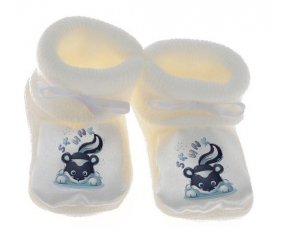 Chausson bébé Animaux rigolos Skunk de couleur Blanc