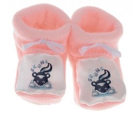 Chausson bébé Animaux rigolos Skunk de couleur Rose