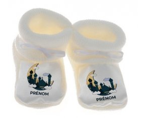 Chausson bébé Islam mosqué avec prénom design-5 de couleur Blanc