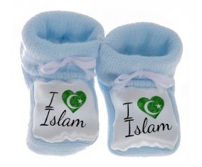 Chausson bébé I love islam de couleur Bleu