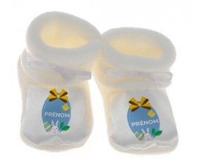 Chausson bébé Oeuf de Pâques design-2 avec prénom de couleur Blanc