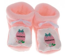 Chausson bébé Oeuf de Pâques design-4 avec prénom de couleur Rose