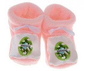 Chausson bébé Oeuf de Pâques design-11 avec prénom de couleur Rose