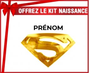 kit naissance bébé personnalisé Logo Superman doré avec prénom