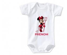 Body bébé Disney Diablesse Minnie Oreilles noires Nœud rose pois blancs avec prénom taille 3/6 mois manches Courtes