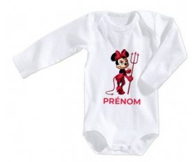 Body bébé Disney Diablesse Minnie Oreilles noires Nœud rose pois blancs avec prénom taille 3/6 mois manches Longues