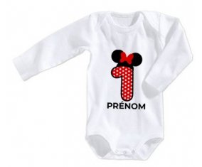 Body bébé Disney Minnie Numéro 1 rouge pois blancs papillon rouge avec prénom taille 3/6 mois manches Longues