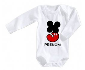 Body bébé Disney Mickey Numéro 3 avec prénom taille 3/6 mois manches Longues