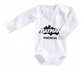 Body bébé Batman logo design-2 avec prénom taille 3/6 mois manches Longues