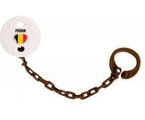 Attache-tétine Drapeau effet pinceau Belgique avec prénom couleur Marron