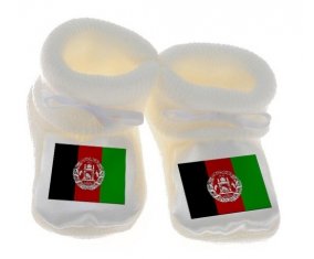 Chausson bébé Drapeau Afghanistan de couleur Blanc