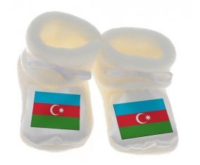 Chausson bébé Drapeau Azerbaïdjan de couleur Blanc