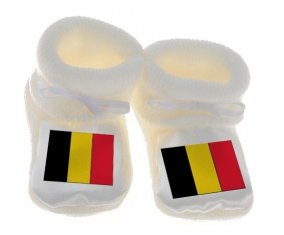 Chausson bébé Drapeau Belgique de couleur Blanc