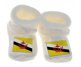 Chausson bébé Drapeau Brunei Darussalam de couleur Blanc