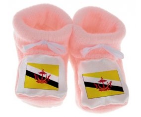 Chausson bébé Drapeau Brunei Darussalam de couleur Rose