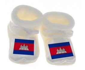 Chausson bébé Drapeau Cambodge de couleur Blanc