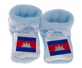 Chausson bébé Drapeau Cambodge de couleur Bleu