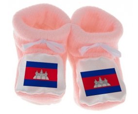 Chausson bébé Drapeau Cambodge de couleur Rose