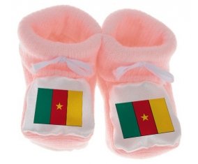 Chausson bébé Drapeau Cameroun de couleur Rose