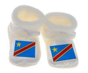 Chausson bébé Drapeau République Démocratique du Congo de couleur Blanc