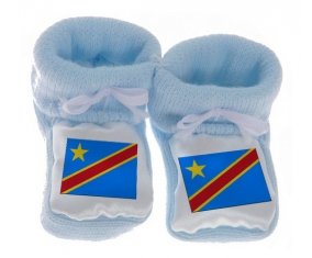 Chausson bébé Drapeau République Démocratique du Congo de couleur Bleu